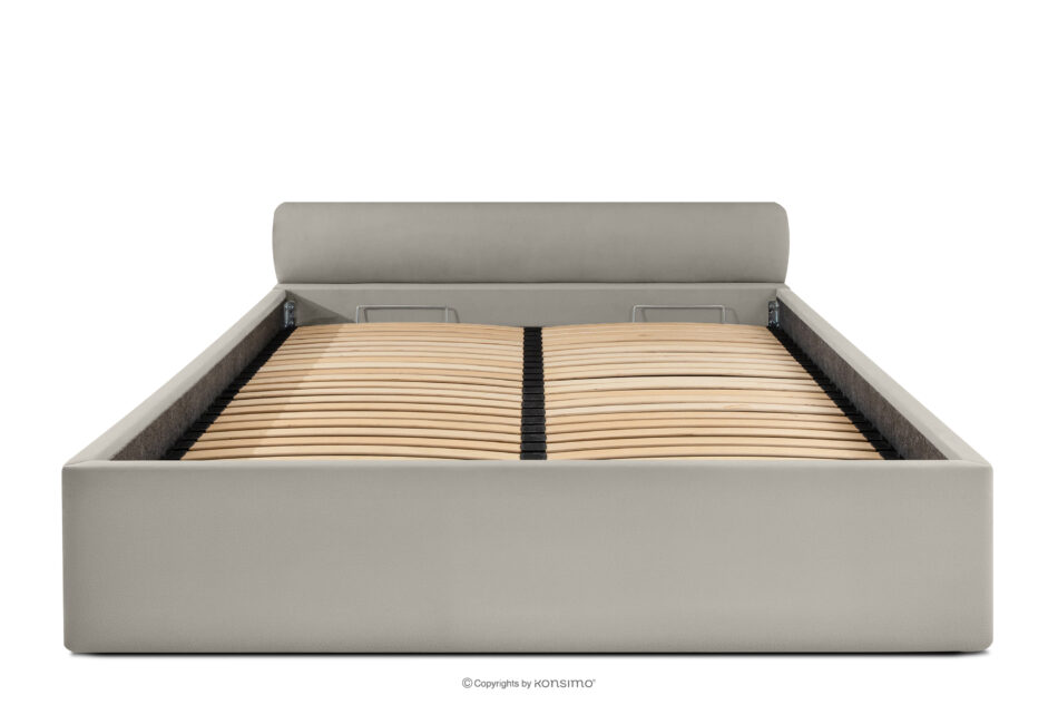 LUNEO Łóżko tapicerowane japandi z pojemnikiem na pościel 160 cm kremowy kremowy - zdjęcie 3