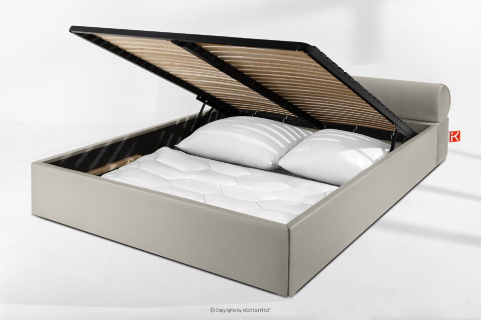 LUNEO Łóżko tapicerowane japandi z pojemnikiem na pościel 160 cm kremowy kremowy - zdjęcie 14