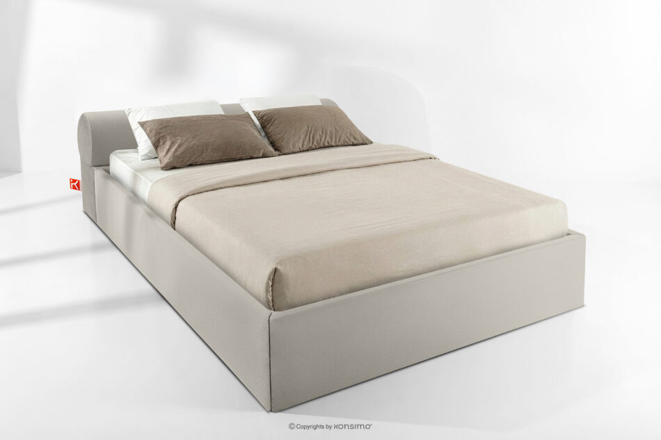 LUNEO Łóżko tapicerowane japandi z pojemnikiem na pościel 160 cm kremowy kremowy - zdjęcie 1