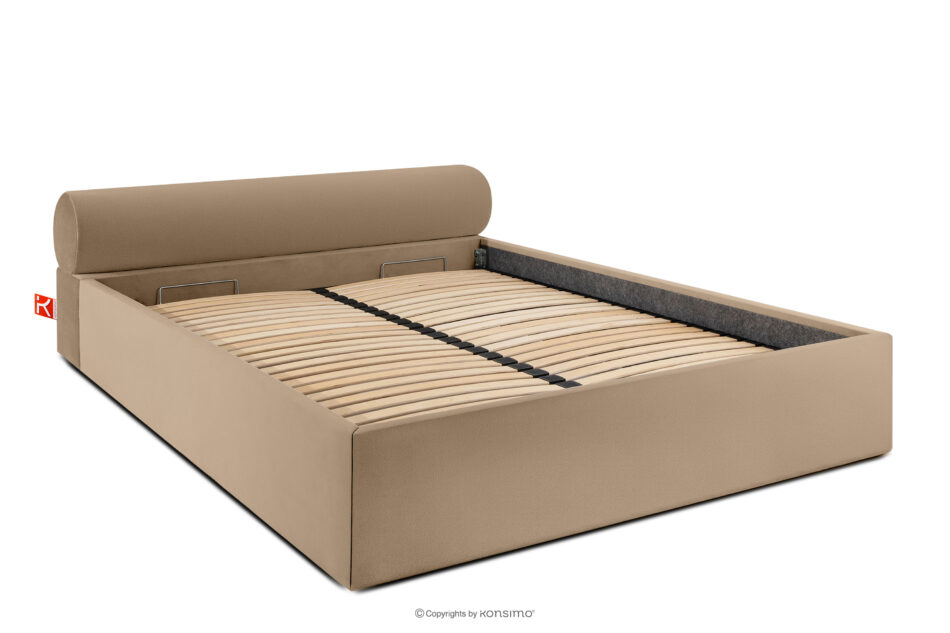LUNEO Łóżko tapicerowane japandi z pojemnikiem na pościel 160 cm ciemny beżowy ciemny beżowy - zdjęcie 2