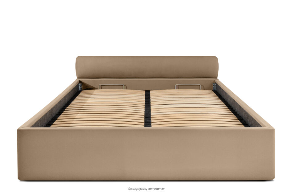 LUNEO Łóżko tapicerowane japandi z pojemnikiem na pościel 160 cm ciemny beżowy ciemny beżowy - zdjęcie 3