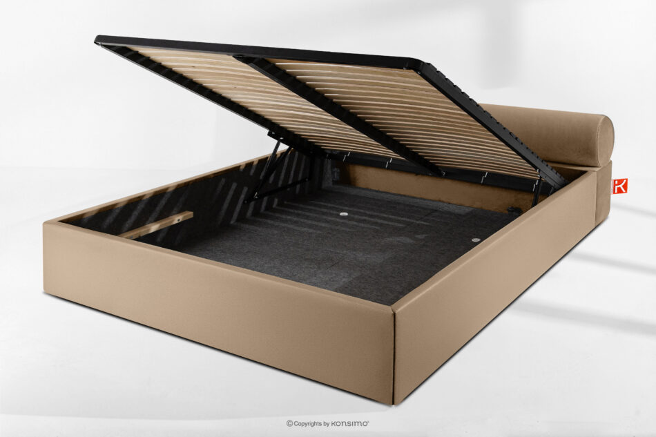 LUNEO Łóżko tapicerowane japandi z pojemnikiem na pościel 160 cm ciemny beżowy ciemny beżowy - zdjęcie 13