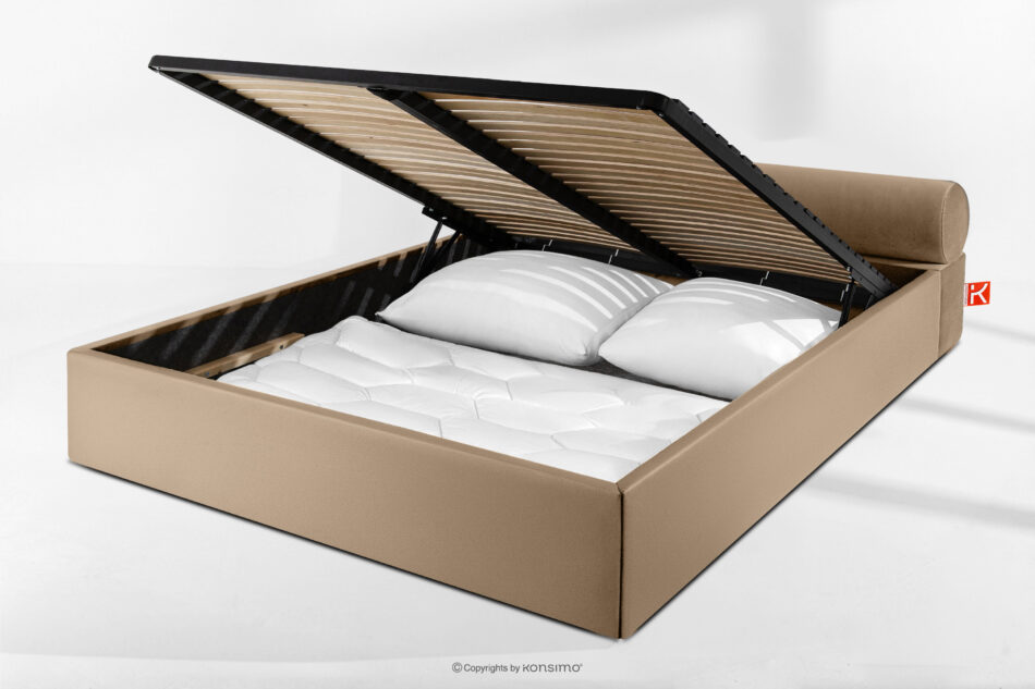 LUNEO Łóżko tapicerowane japandi z pojemnikiem na pościel 160 cm ciemny beżowy ciemny beżowy - zdjęcie 14