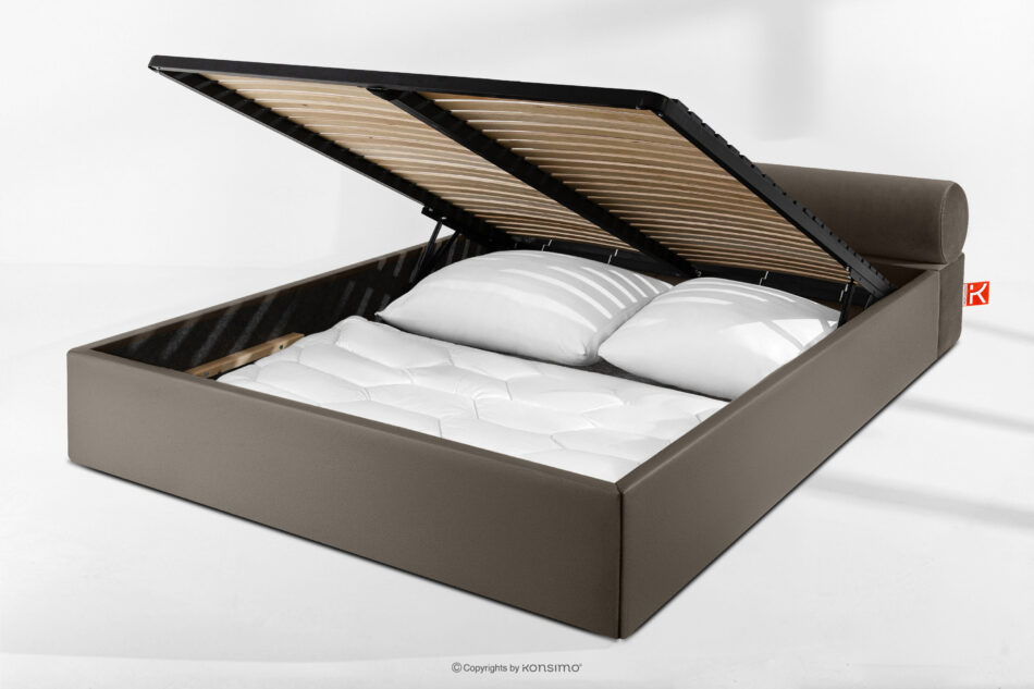 LUNEO Łóżko tapicerowane japandi z pojemnikiem na pościel 160 cm brązowy brązowy - zdjęcie 14