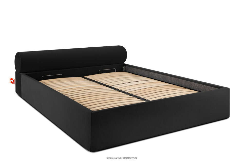 LUNEO Łóżko tapicerowane japandi z pojemnikiem na pościel 180 cm czarny czarny - zdjęcie 2