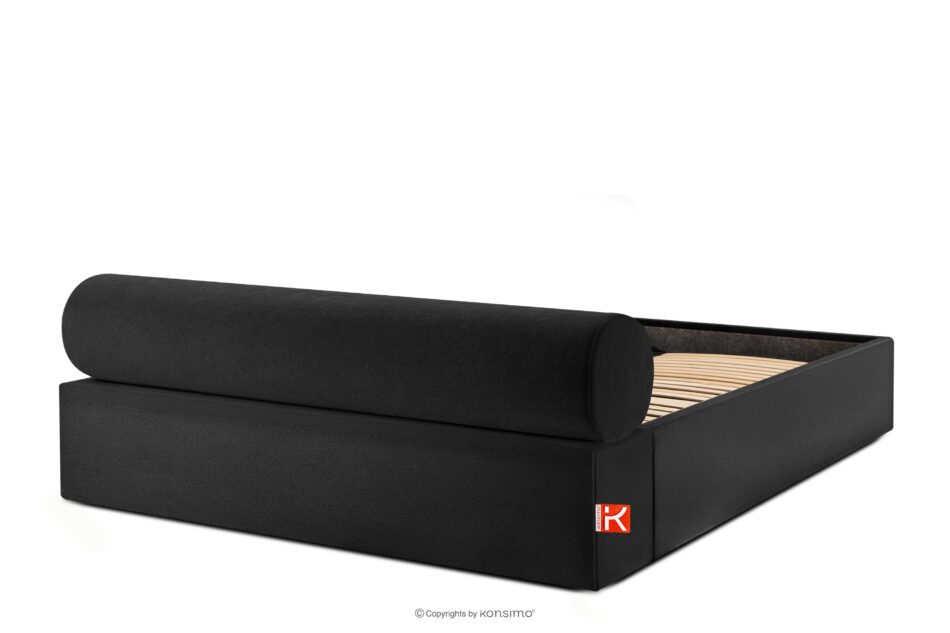 LUNEO Łóżko tapicerowane japandi z pojemnikiem na pościel 180 cm czarny czarny - zdjęcie 5
