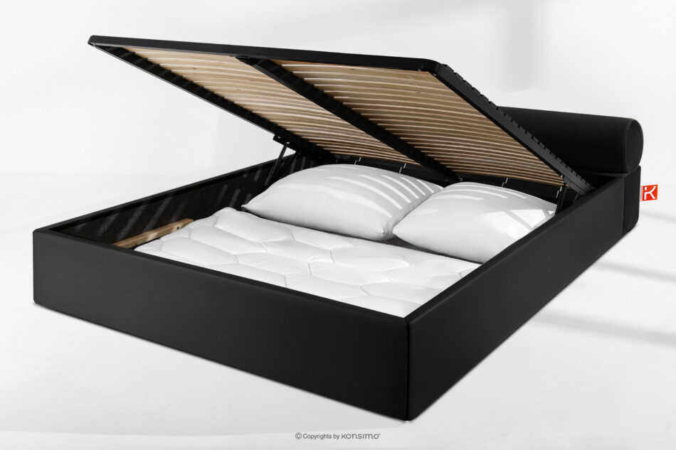 LUNEO Łóżko tapicerowane japandi z pojemnikiem na pościel 180 cm czarny czarny - zdjęcie 14