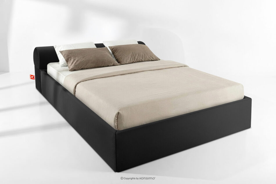 LUNEO Łóżko tapicerowane japandi z pojemnikiem na pościel 180 cm czarny czarny - zdjęcie 1