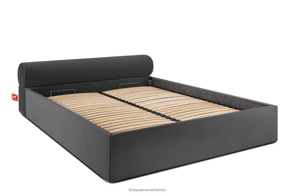 LUNEO Łóżko tapicerowane japandi z pojemnikiem na pościel 180 cm antracytowy antracytowy - zdjęcie 2