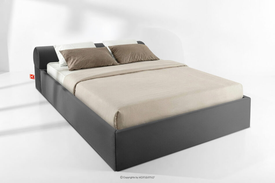 LUNEO Łóżko tapicerowane japandi z pojemnikiem na pościel 180 cm antracytowy antracytowy - zdjęcie 1