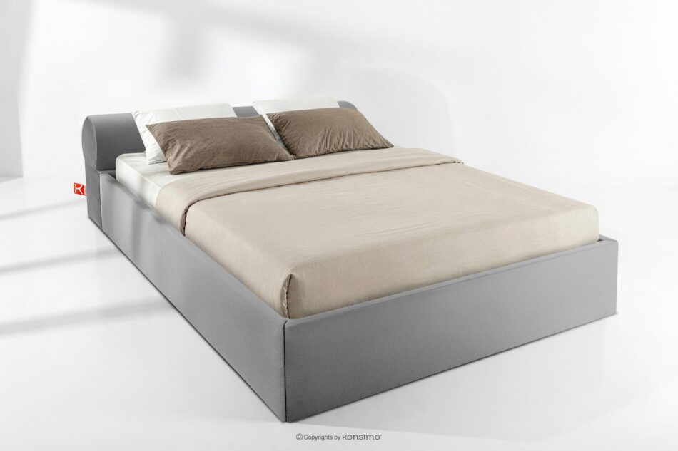 LUNEO Łóżko tapicerowane japandi z pojemnikiem na pościel 180 cm jasny szary jasny szary - zdjęcie 1