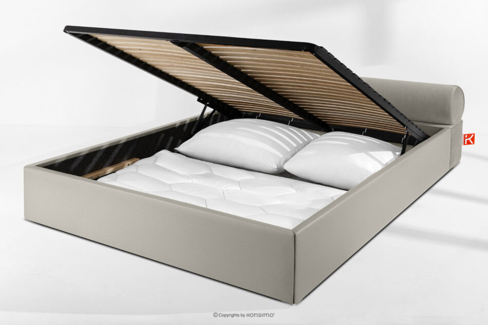 LUNEO Łóżko tapicerowane japandi z pojemnikiem na pościel 180 cm kremowy kremowy - zdjęcie 14