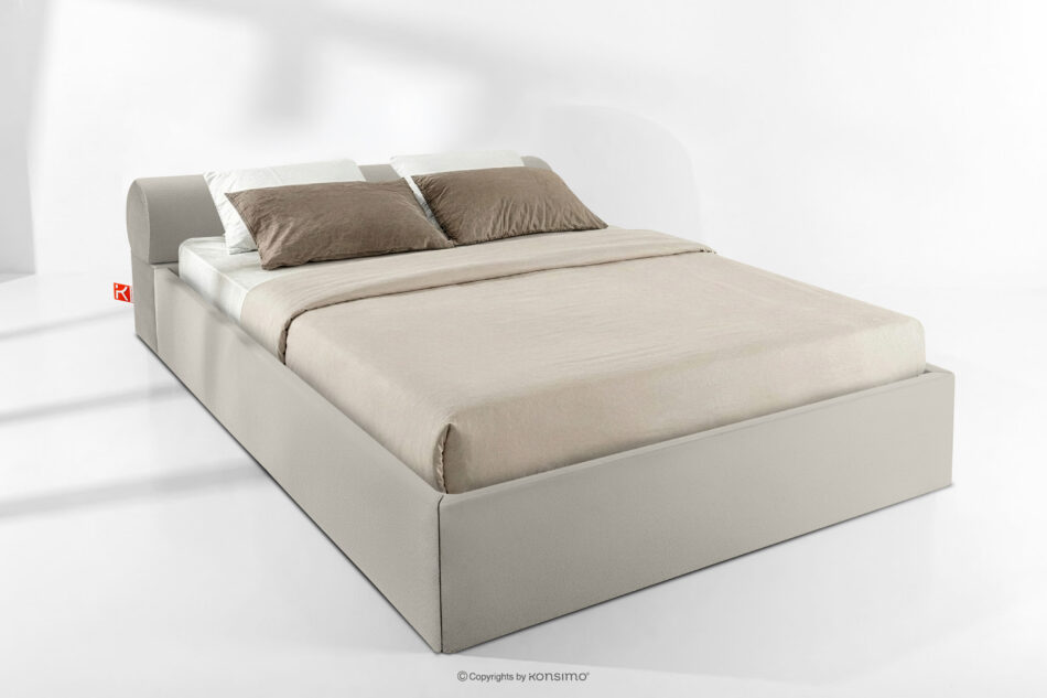 LUNEO Łóżko tapicerowane japandi z pojemnikiem na pościel 180 cm kremowy kremowy - zdjęcie 1