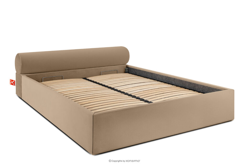 LUNEO Łóżko tapicerowane japandi z pojemnikiem na pościel 180 cm ciemny beżowy ciemny beżowy - zdjęcie 2