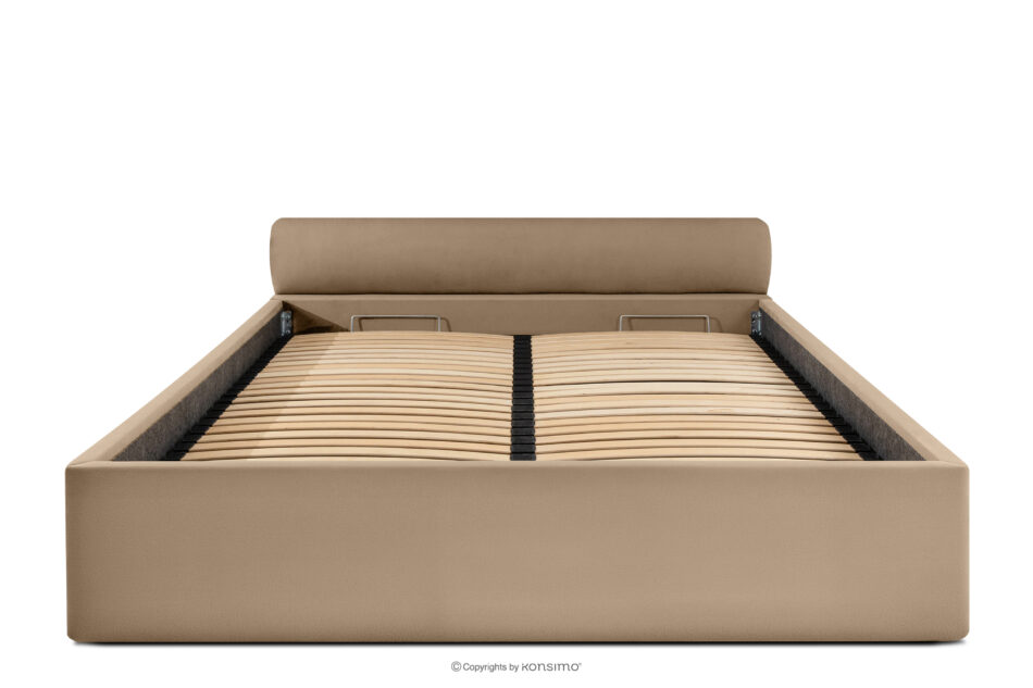 LUNEO Łóżko tapicerowane japandi z pojemnikiem na pościel 180 cm ciemny beżowy ciemny beżowy - zdjęcie 3