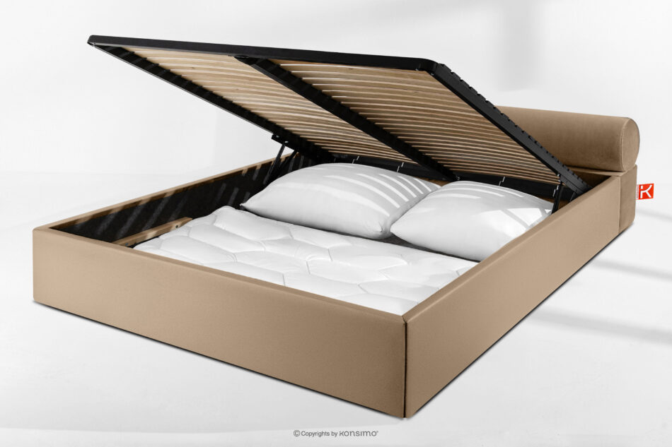 LUNEO Łóżko tapicerowane japandi z pojemnikiem na pościel 180 cm ciemny beżowy ciemny beżowy - zdjęcie 14