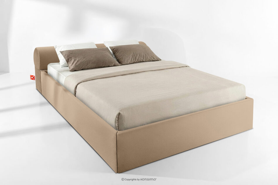 LUNEO Łóżko tapicerowane japandi z pojemnikiem na pościel 180 cm ciemny beżowy ciemny beżowy - zdjęcie 1