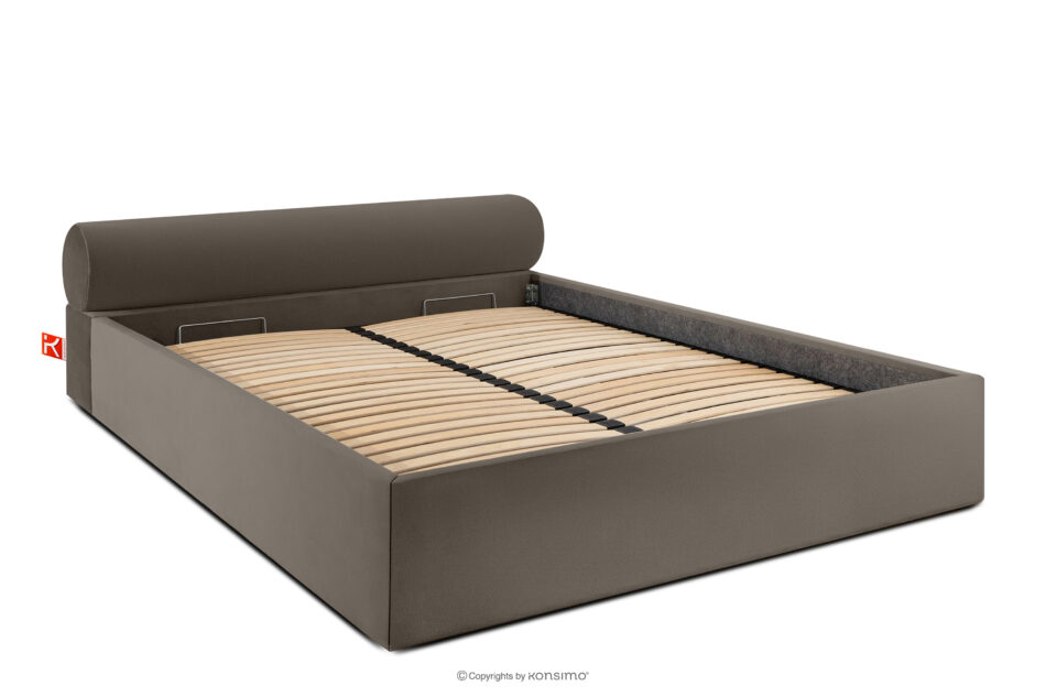LUNEO Łóżko tapicerowane japandi z pojemnikiem na pościel 180 cm brązowy brązowy - zdjęcie 2