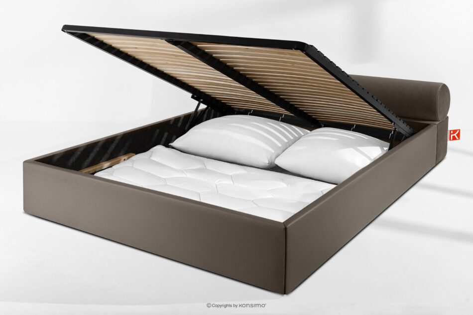 LUNEO Łóżko tapicerowane japandi z pojemnikiem na pościel 180 cm brązowy brązowy - zdjęcie 14