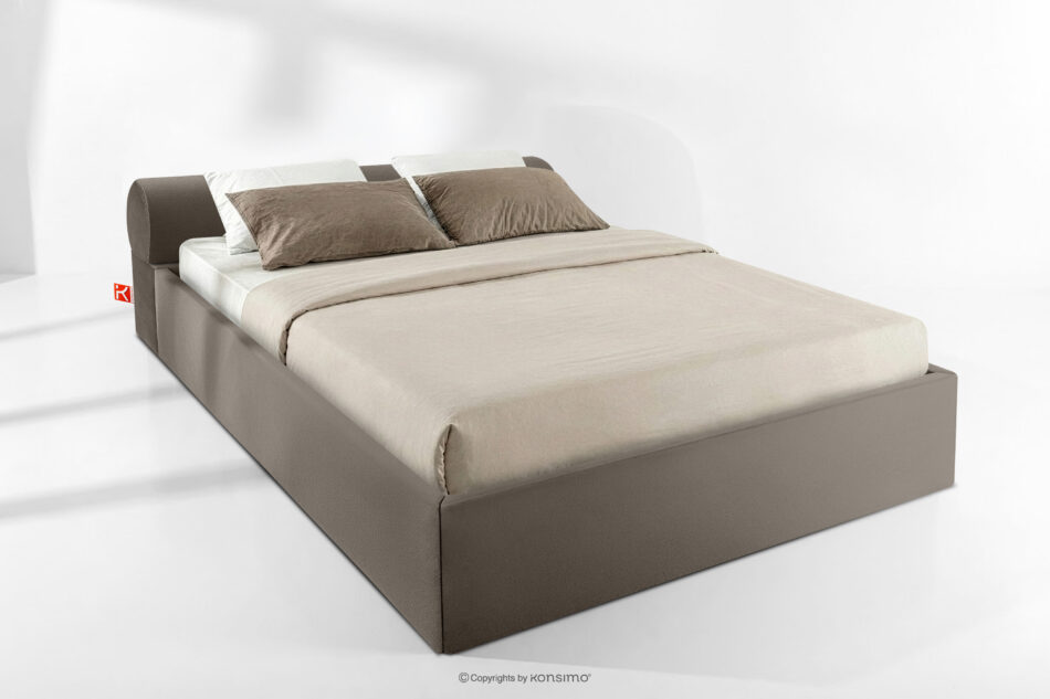 LUNEO Łóżko tapicerowane japandi z pojemnikiem na pościel 180 cm brązowy brązowy - zdjęcie 1
