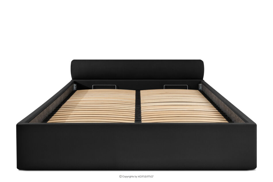 LUNEO Łóżko tapicerowane japandi z pojemnikiem na pościel 200 cm czarny czarny - zdjęcie 3