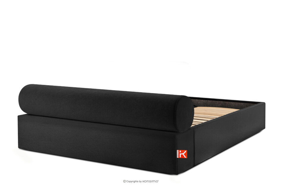 LUNEO Łóżko tapicerowane japandi z pojemnikiem na pościel 200 cm czarny czarny - zdjęcie 5