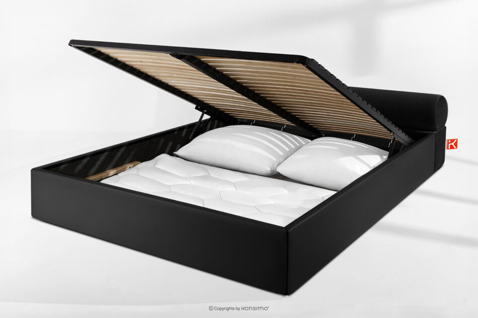 LUNEO Łóżko tapicerowane japandi z pojemnikiem na pościel 200 cm czarny czarny - zdjęcie 14