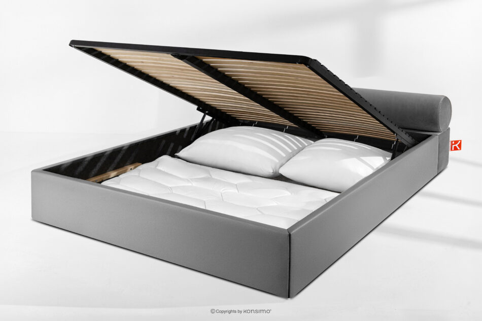 LUNEO Łóżko tapicerowane japandi z pojemnikiem na pościel 200 cm jasny szary jasny szary - zdjęcie 14