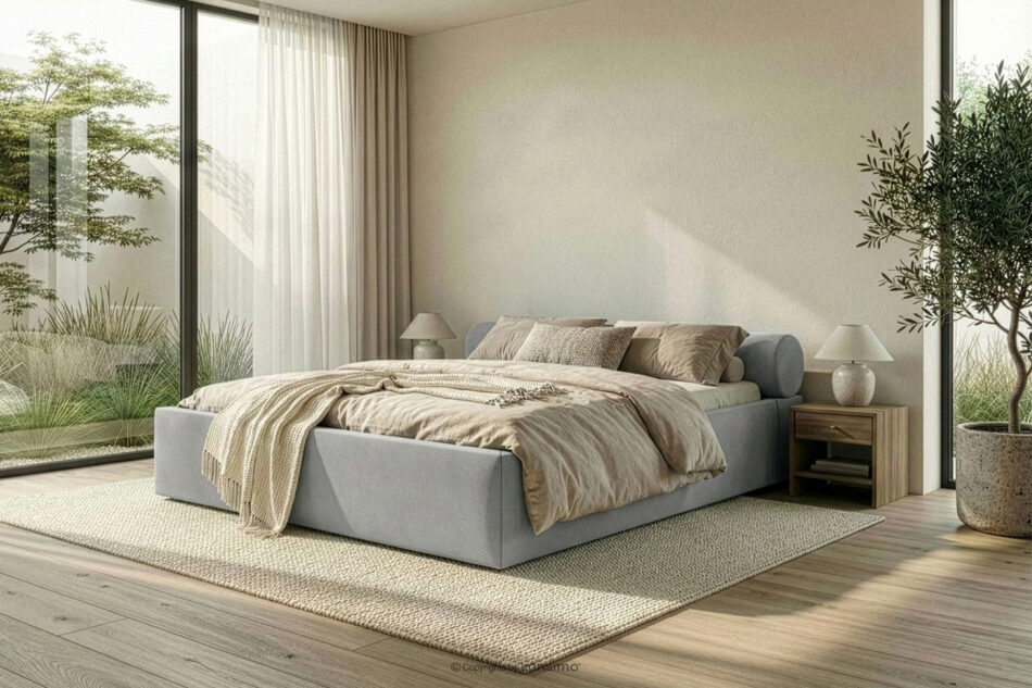 LUNEO Łóżko tapicerowane japandi z pojemnikiem na pościel 200 cm jasny szary jasny szary - zdjęcie 15