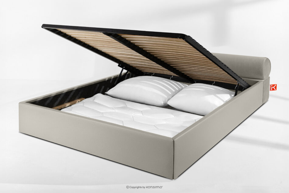LUNEO Łóżko tapicerowane japandi z pojemnikiem na pościel 200 cm kremowy kremowy - zdjęcie 14