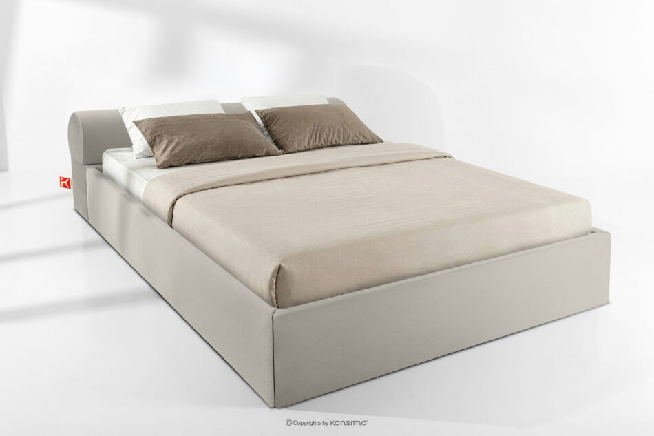 LUNEO Łóżko tapicerowane japandi z pojemnikiem na pościel 200 cm kremowy kremowy - zdjęcie 1