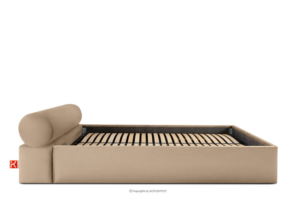 LUNEO Łóżko tapicerowane japandi z pojemnikiem na pościel 200 cm ciemny beżowy ciemny beżowy - zdjęcie 4