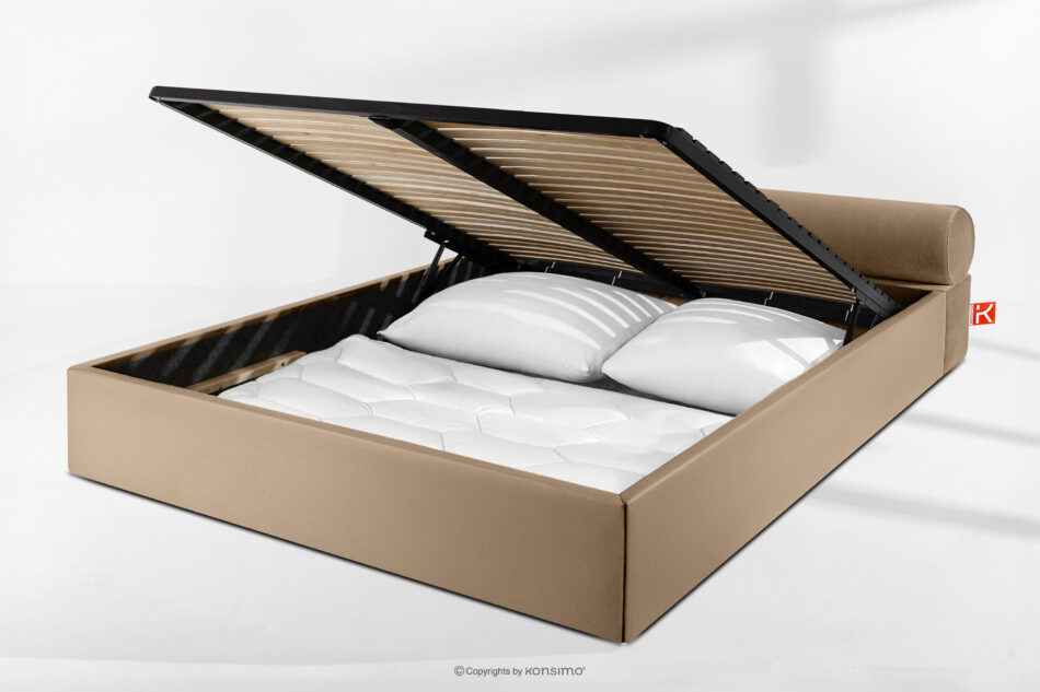 LUNEO Łóżko tapicerowane japandi z pojemnikiem na pościel 200 cm ciemny beżowy ciemny beżowy - zdjęcie 14