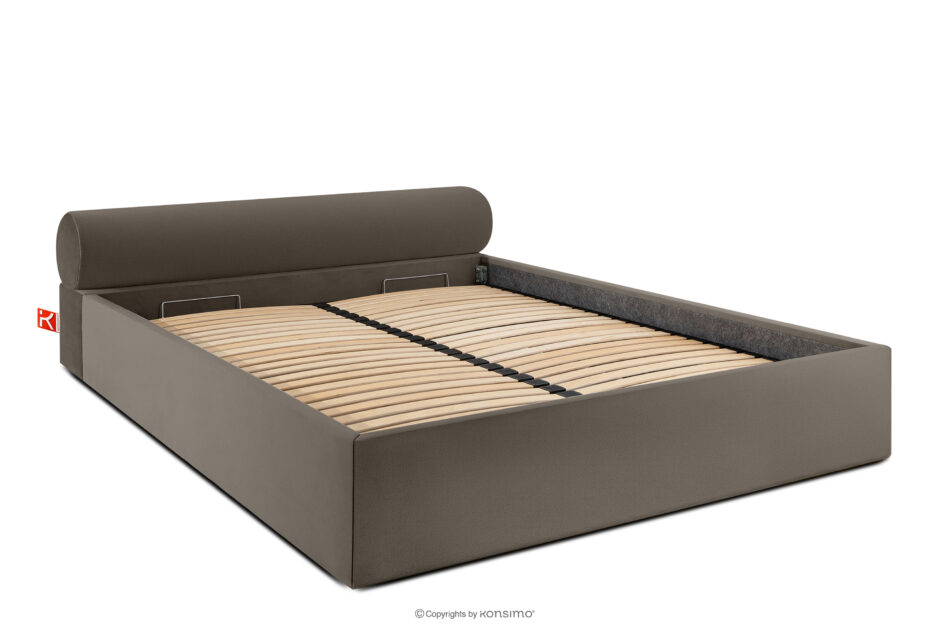 LUNEO Łóżko tapicerowane japandi z pojemnikiem na pościel 200 cm brązowy brązowy - zdjęcie 2