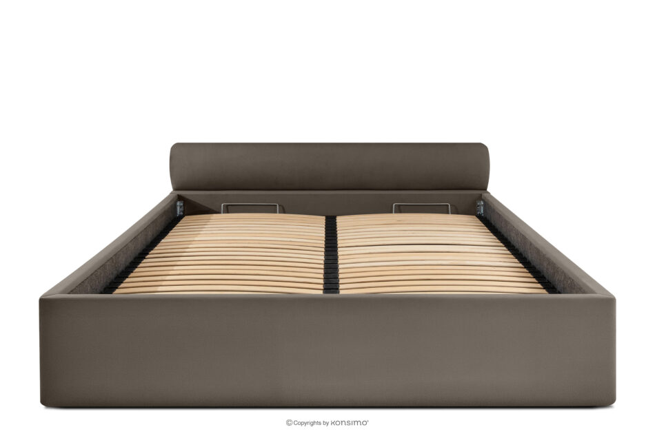 LUNEO Łóżko tapicerowane japandi z pojemnikiem na pościel 200 cm brązowy brązowy - zdjęcie 3
