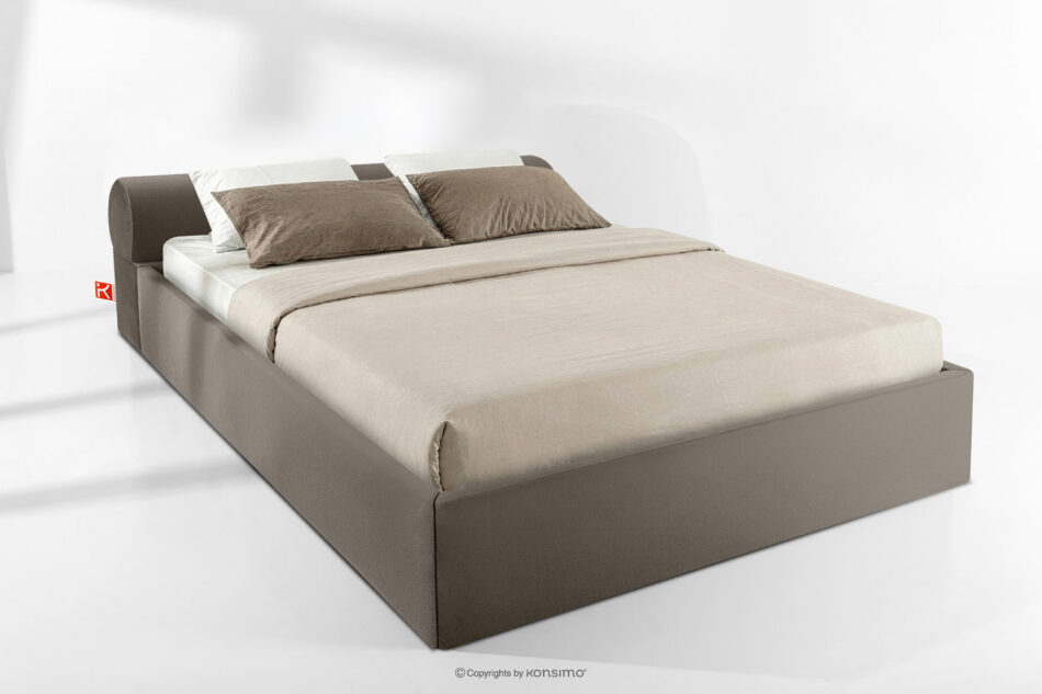 LUNEO Łóżko tapicerowane japandi z pojemnikiem na pościel 200 cm brązowy brązowy - zdjęcie 1