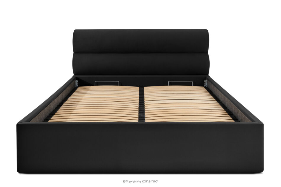 LUNEO Łóżko tapicerowane w stylu japandi z pojemnikiem na pościel 160 cm czarny czarny - zdjęcie 3