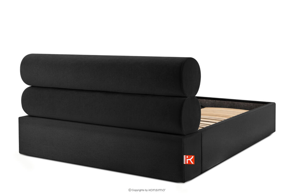 LUNEO Łóżko tapicerowane w stylu japandi z pojemnikiem na pościel 160 cm czarny czarny - zdjęcie 5