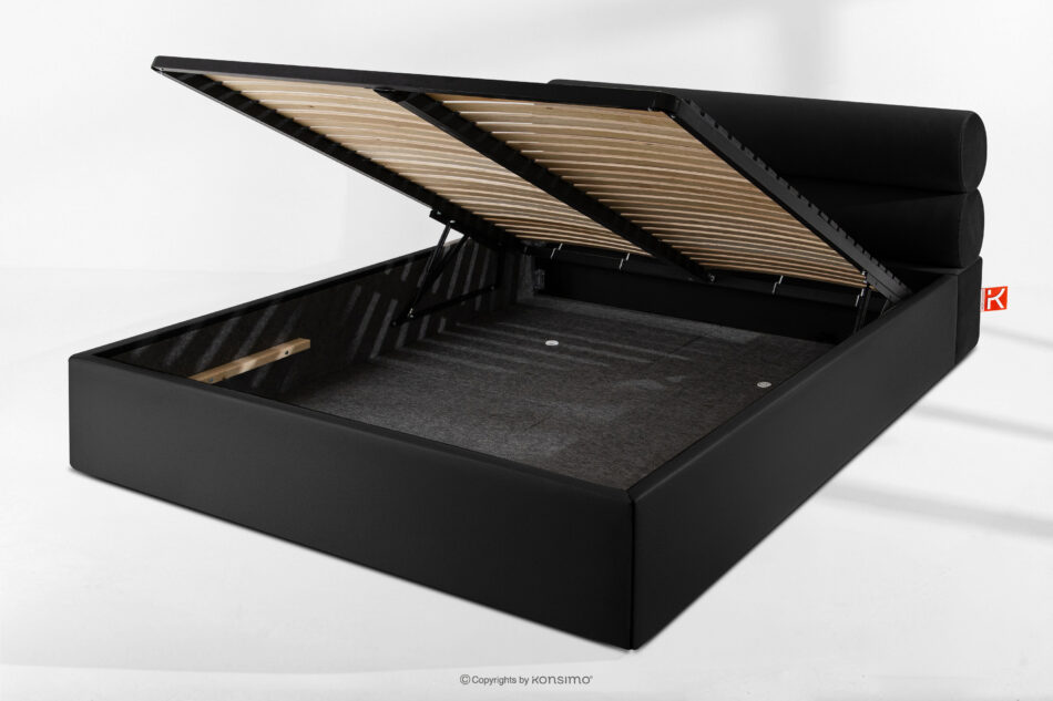 LUNEO Łóżko tapicerowane w stylu japandi z pojemnikiem na pościel 160 cm czarny czarny - zdjęcie 13