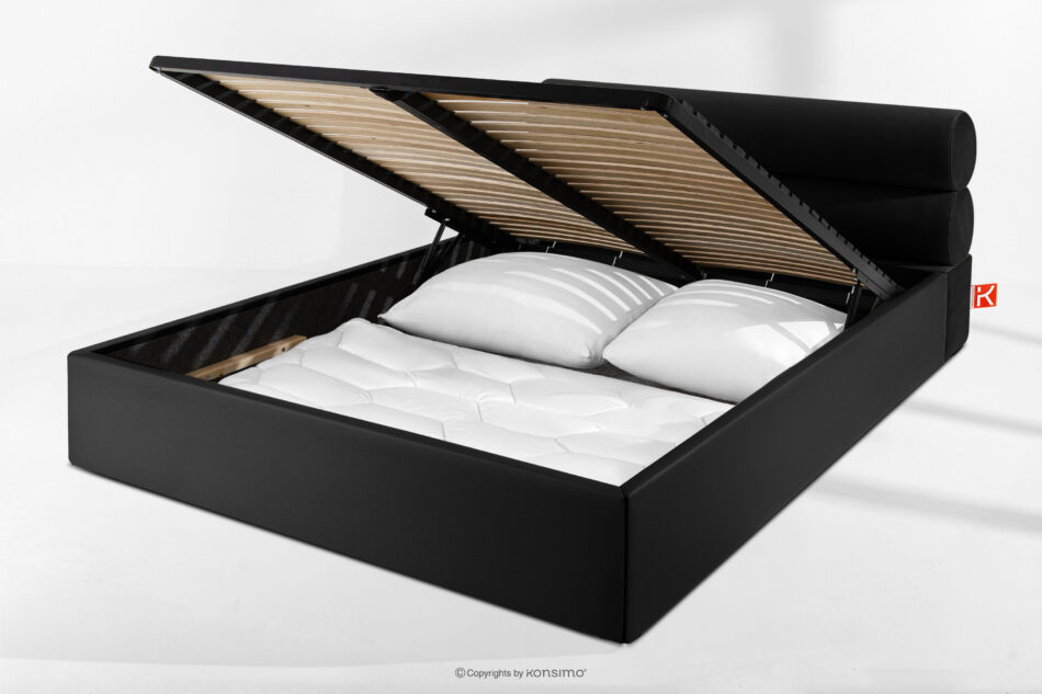 LUNEO Łóżko tapicerowane w stylu japandi z pojemnikiem na pościel 160 cm czarny czarny - zdjęcie 14
