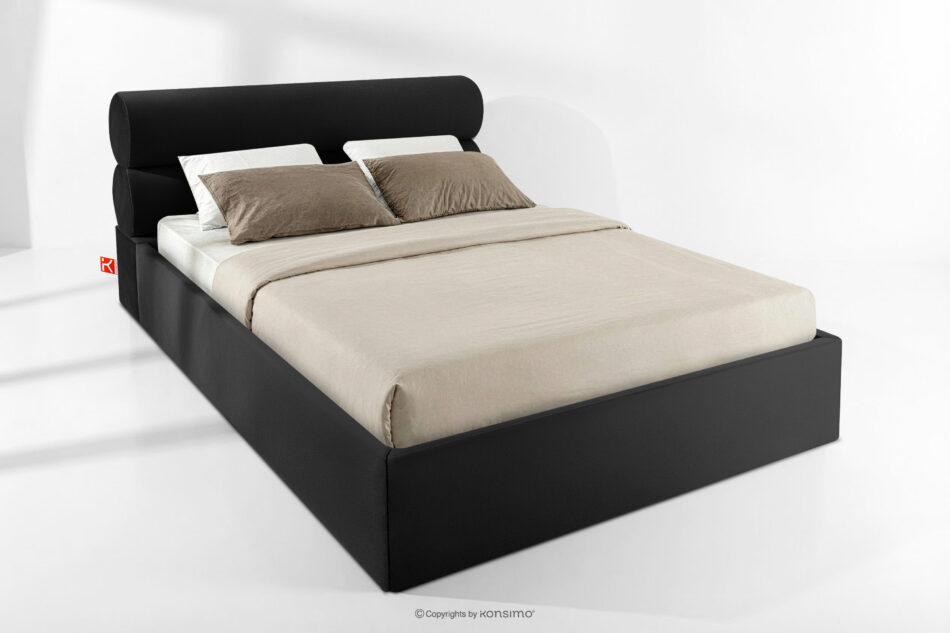 LUNEO Łóżko tapicerowane w stylu japandi z pojemnikiem na pościel 160 cm czarny czarny - zdjęcie 1
