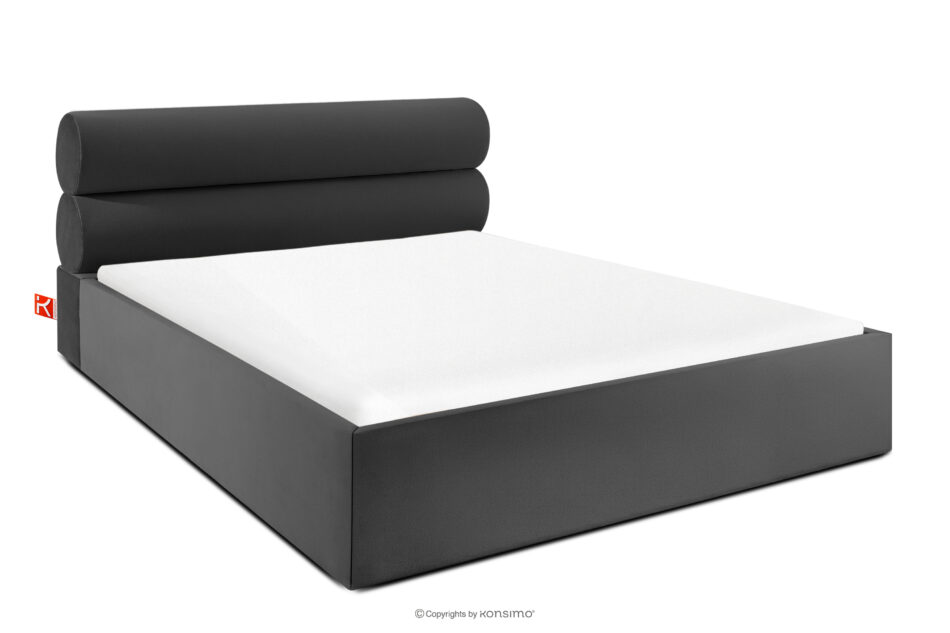 LUNEO Łóżko tapicerowane w stylu japandi z pojemnikiem na pościel 160 cm antracytowy antracytowy - zdjęcie 0