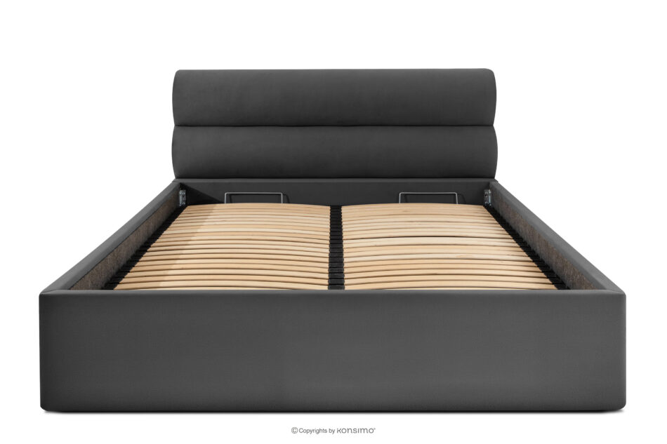 LUNEO Łóżko tapicerowane w stylu japandi z pojemnikiem na pościel 160 cm antracytowy antracytowy - zdjęcie 3