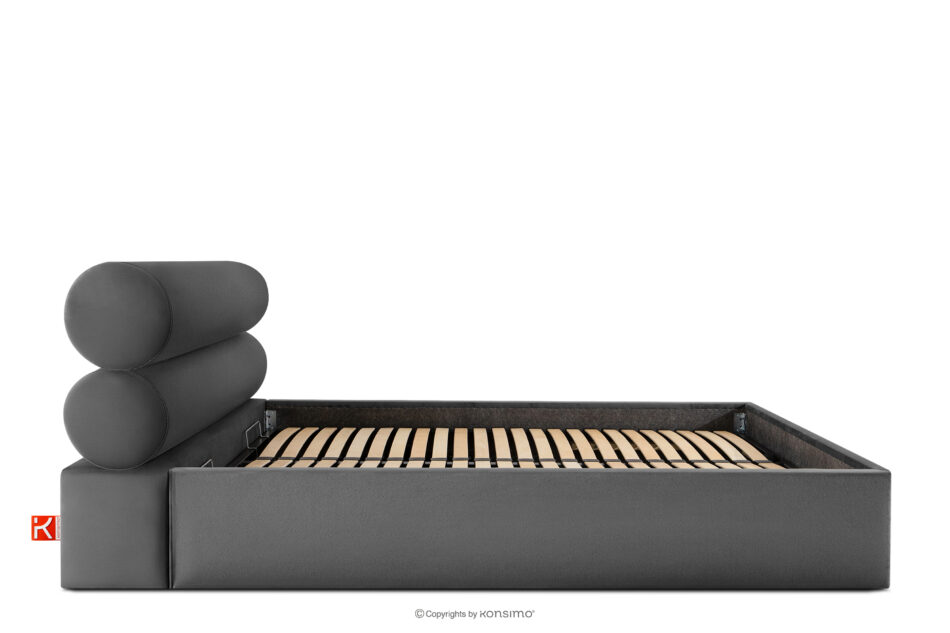 LUNEO Łóżko tapicerowane w stylu japandi z pojemnikiem na pościel 160 cm antracytowy antracytowy - zdjęcie 4