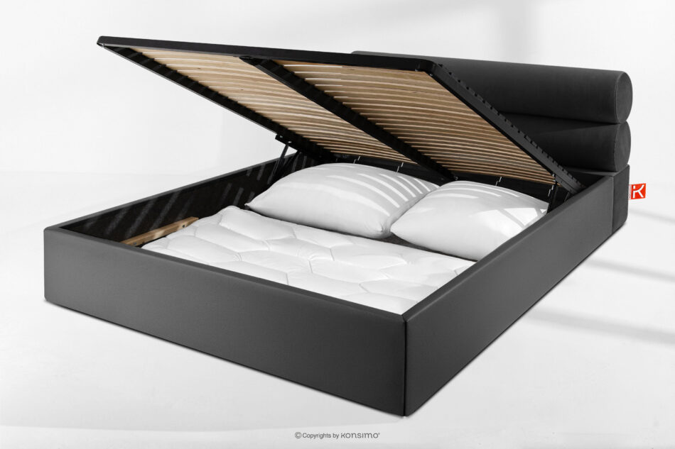 LUNEO Łóżko tapicerowane w stylu japandi z pojemnikiem na pościel 160 cm antracytowy antracytowy - zdjęcie 14