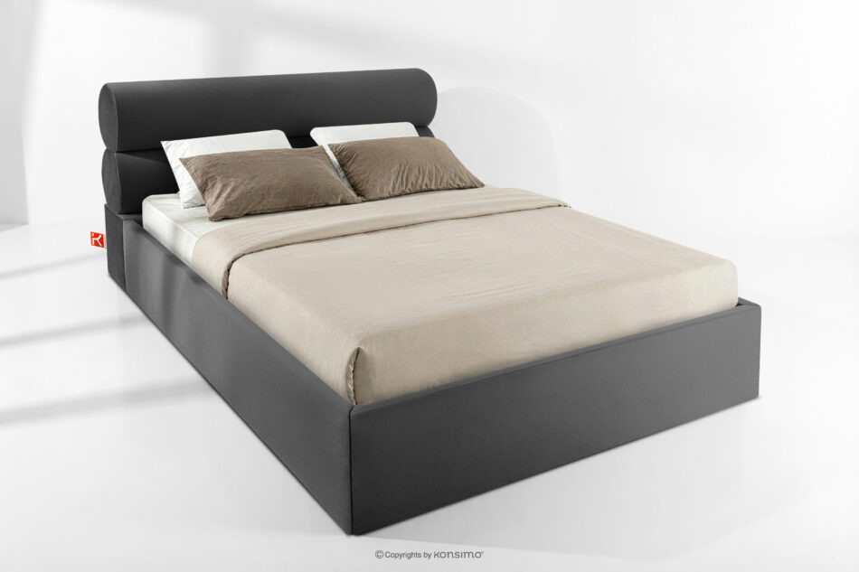 LUNEO Łóżko tapicerowane w stylu japandi z pojemnikiem na pościel 160 cm antracytowy antracytowy - zdjęcie 1