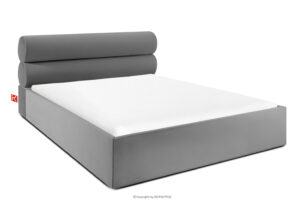 LUNEO, https://konsimo.pl/kolekcja/luneo/ Łóżko tapicerowane w stylu japandi z pojemnikiem na pościel 160 cm jasny szary jasny szary - zdjęcie