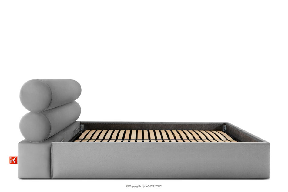 LUNEO Łóżko tapicerowane w stylu japandi z pojemnikiem na pościel 160 cm jasny szary jasny szary - zdjęcie 4