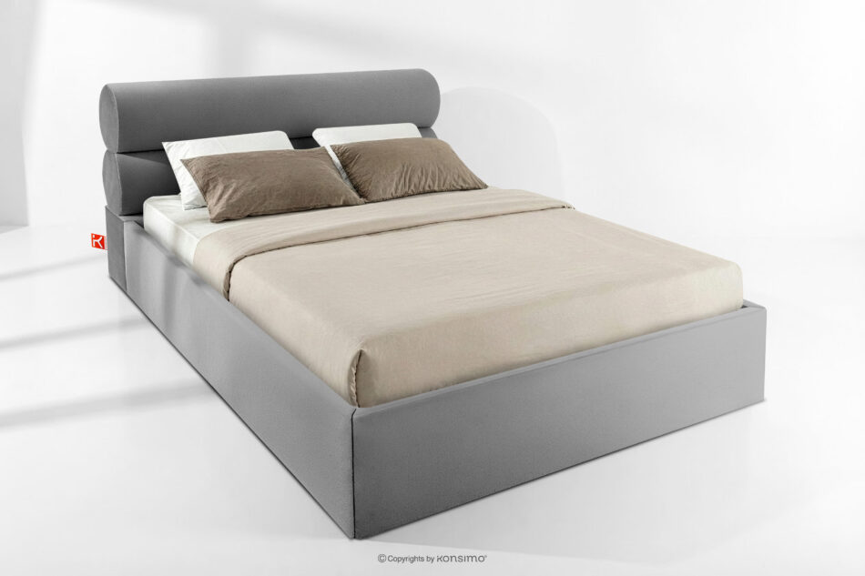 LUNEO Łóżko tapicerowane w stylu japandi z pojemnikiem na pościel 160 cm jasny szary jasny szary - zdjęcie 1
