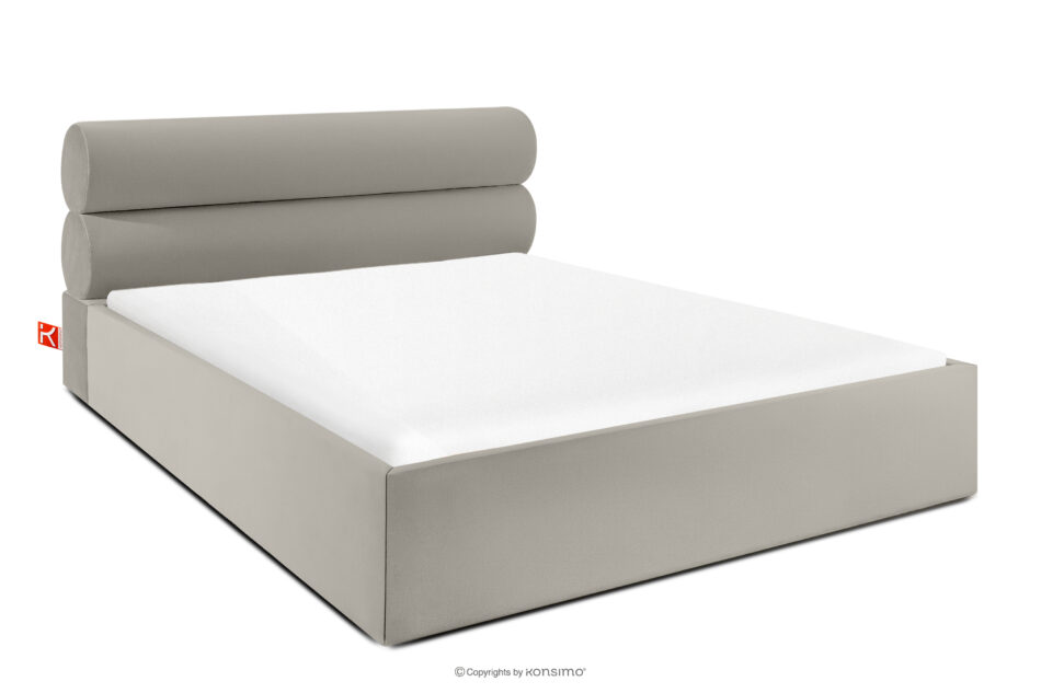 LUNEO Łóżko tapicerowane w stylu japandi z pojemnikiem na pościel 160 cm kremowy kremowy - zdjęcie 0